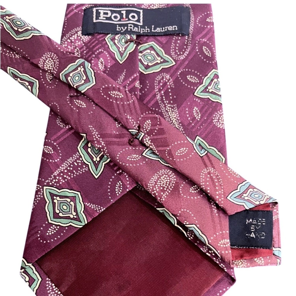 Polo Ralph Lauren Tie Mens OS Purple Geometric Paisley Hand Made Silk Blend Exc